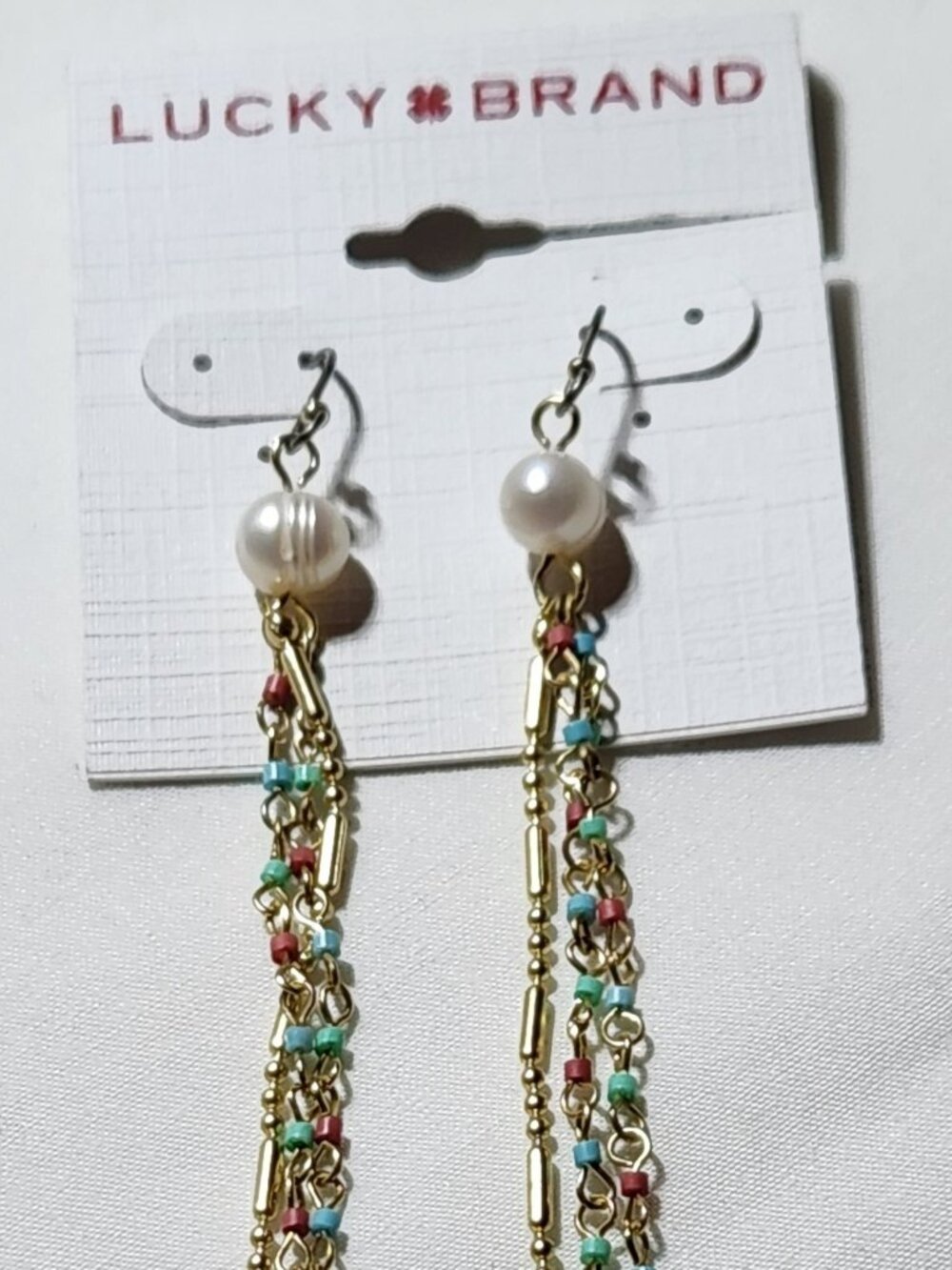 Lucky Brand earrings super long triple strand gold tone NWT